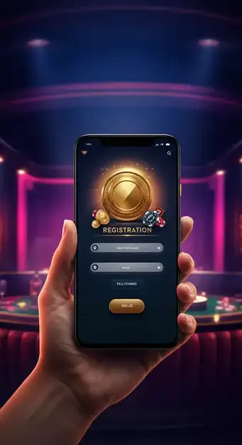 Interface d'inscription simplifiée de Rizz Casino montrant les étapes pour créer un compte et rejoindre la plateforme de jeux en ligne.